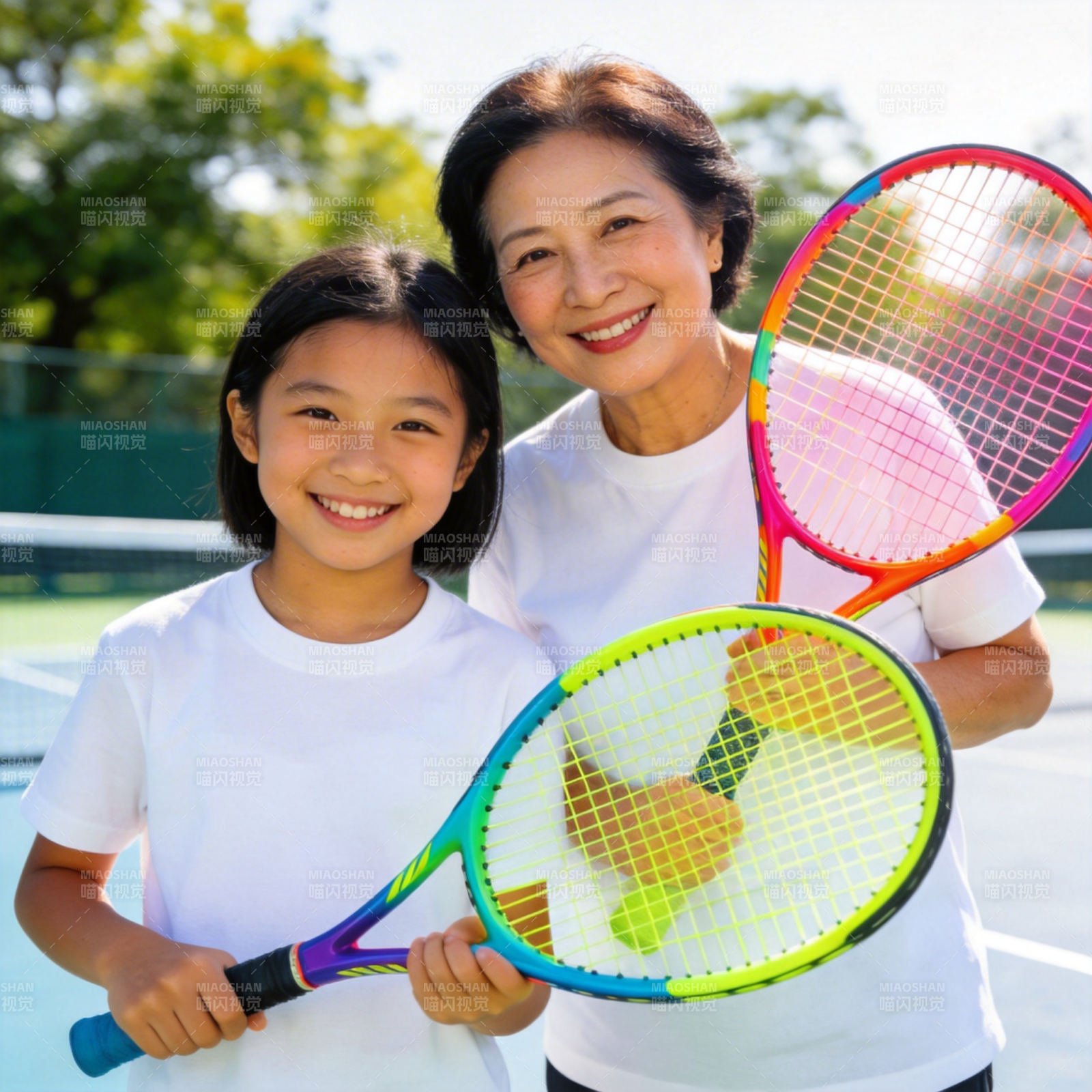 祖孙共打网球图片