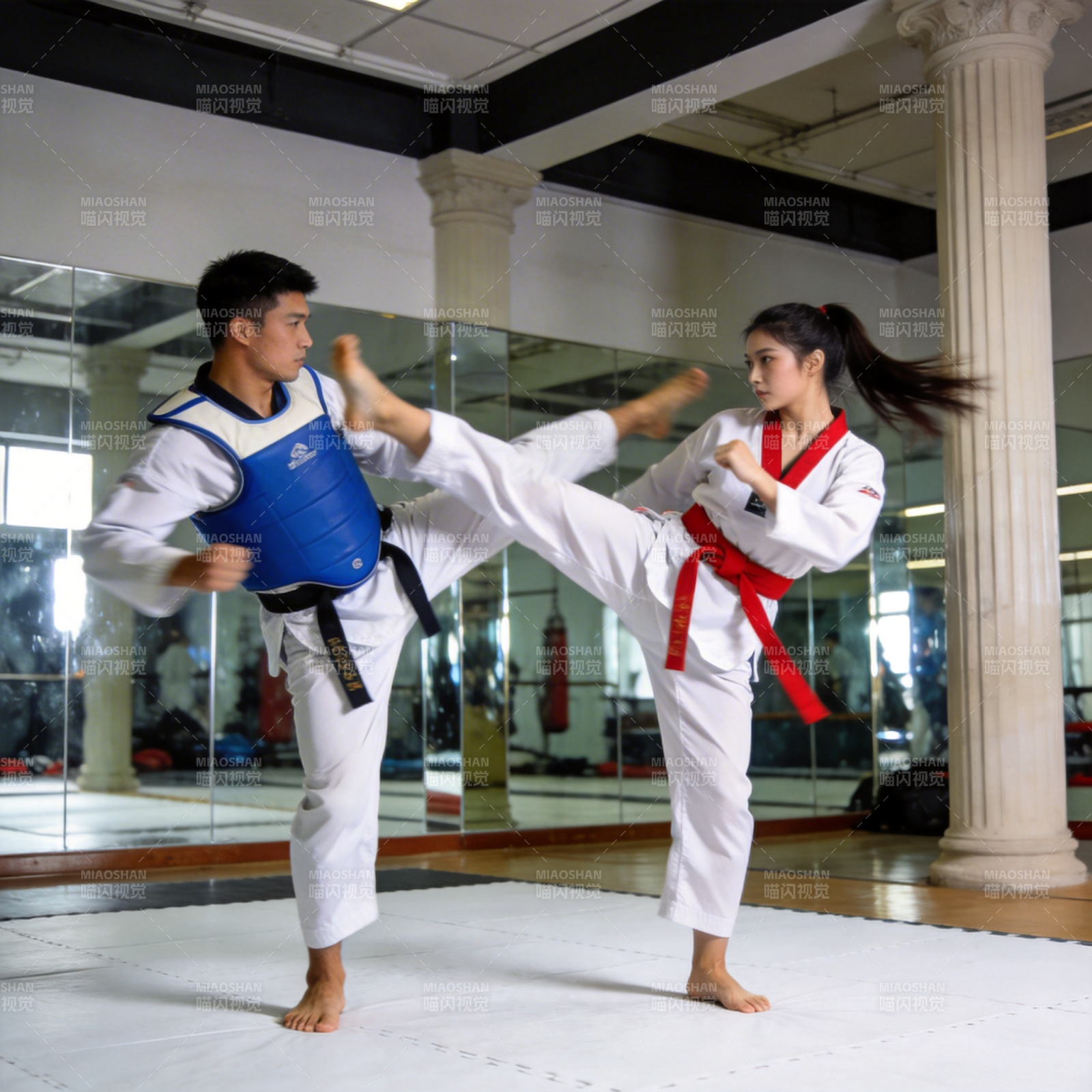 跆拳道对练瞬间图片