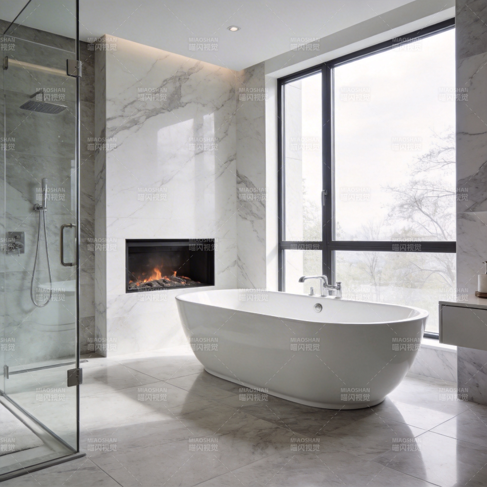 现代浴室 大理石与火炉图片
