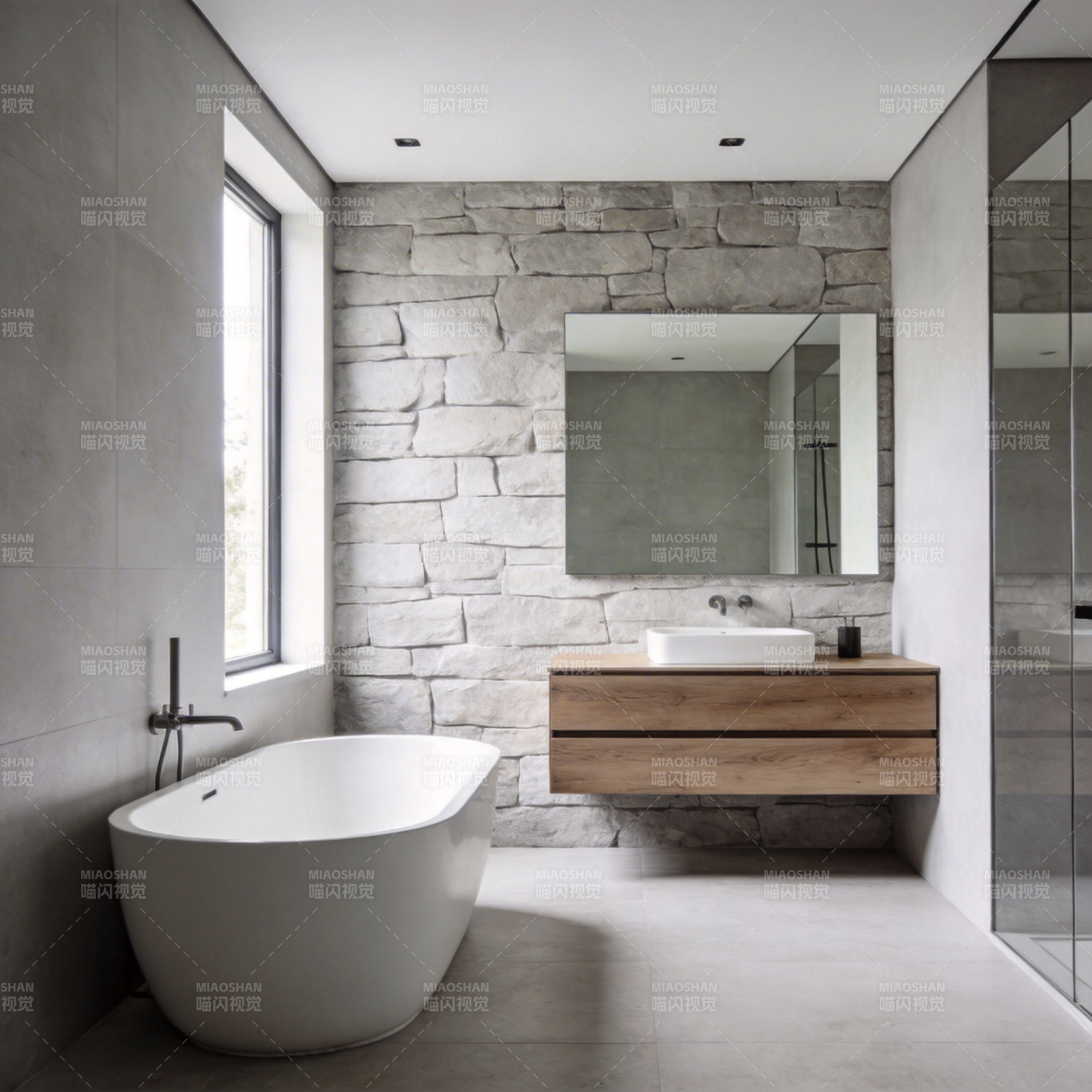 现代石墙浴室设计图片