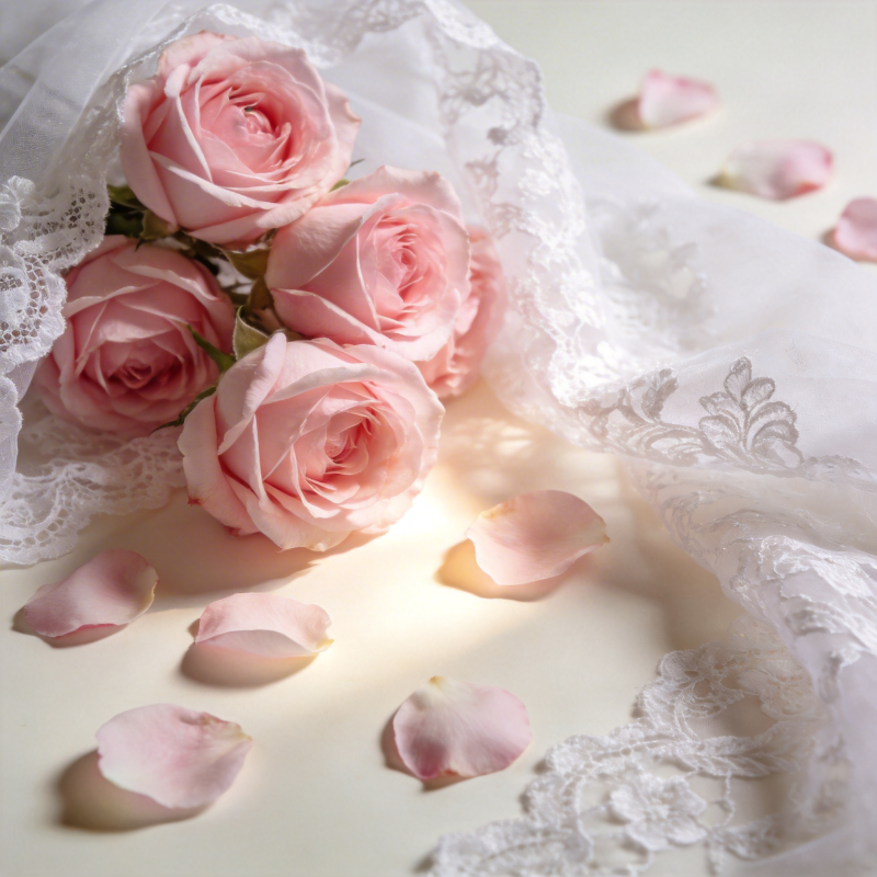 粉玫瑰与蕾丝图片