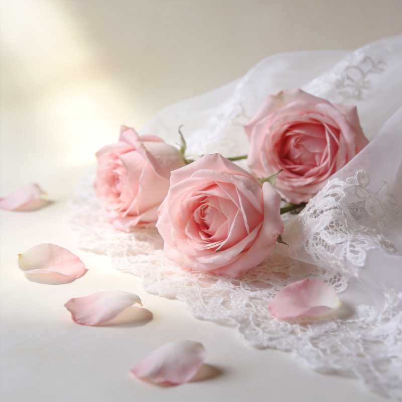 粉玫瑰与蕾丝图片