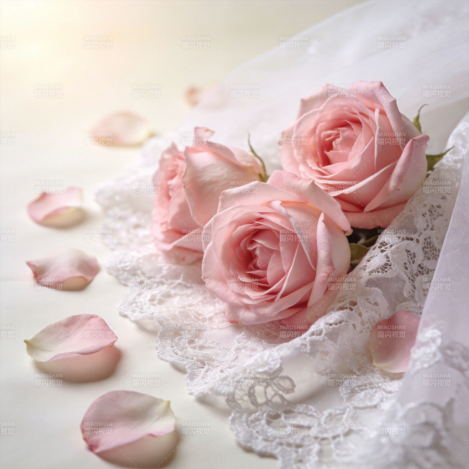 粉玫瑰与蕾丝图片