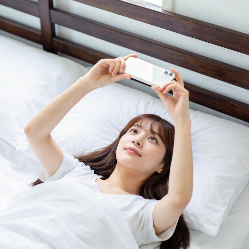 床上自拍的女子图片