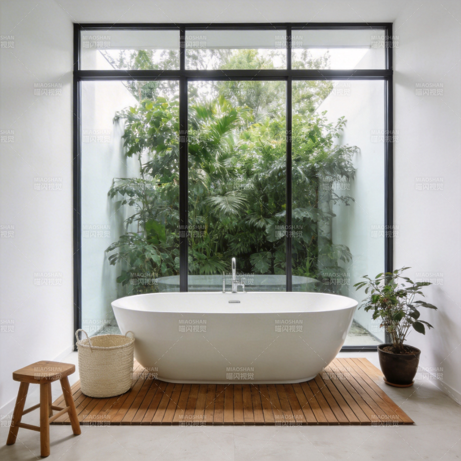 绿意环绕的浴缸图片