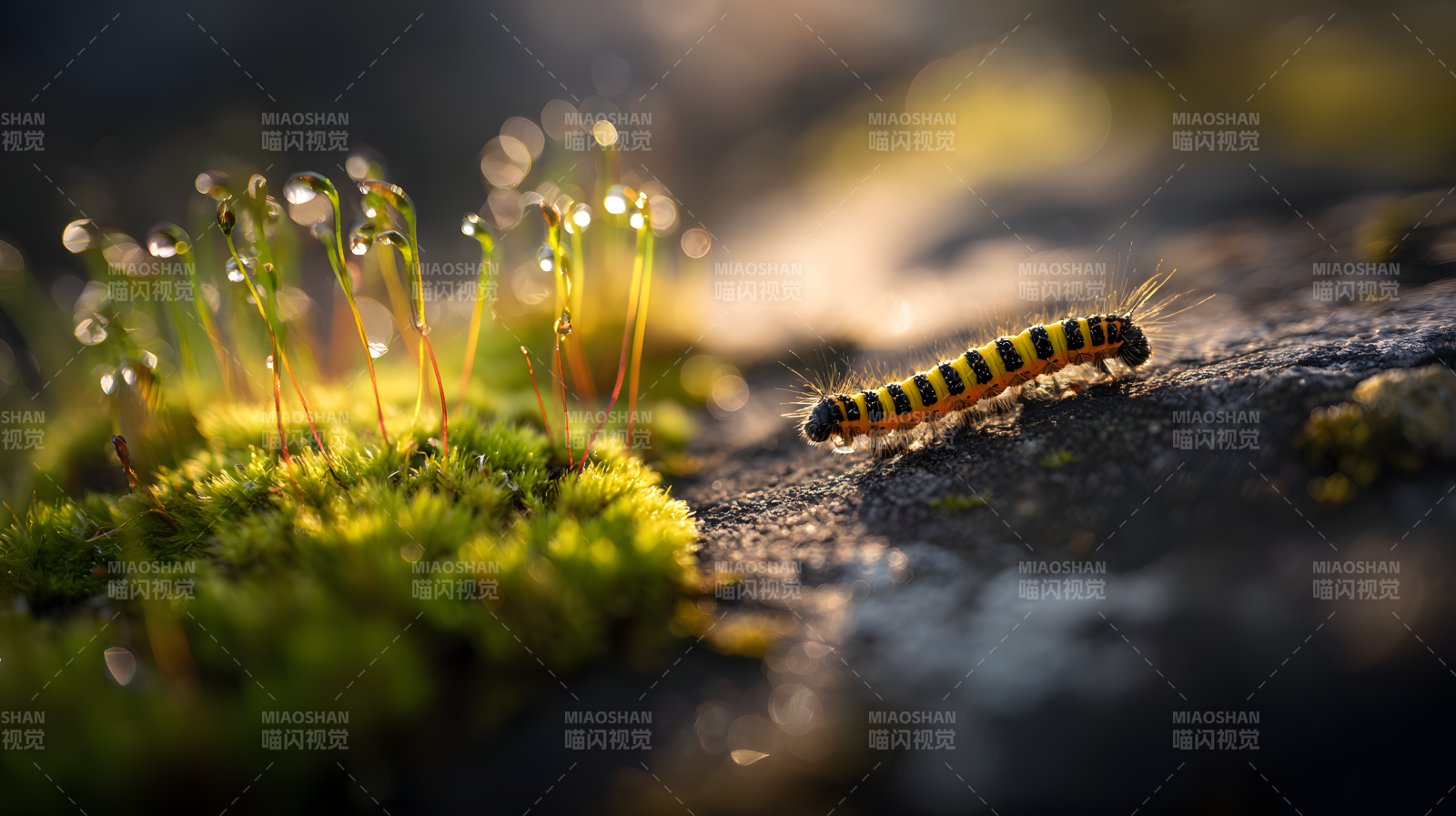 毛虫爬行于青苔间图片