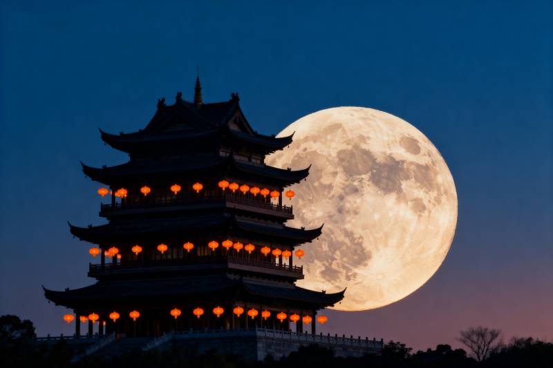 明月映古塔图片