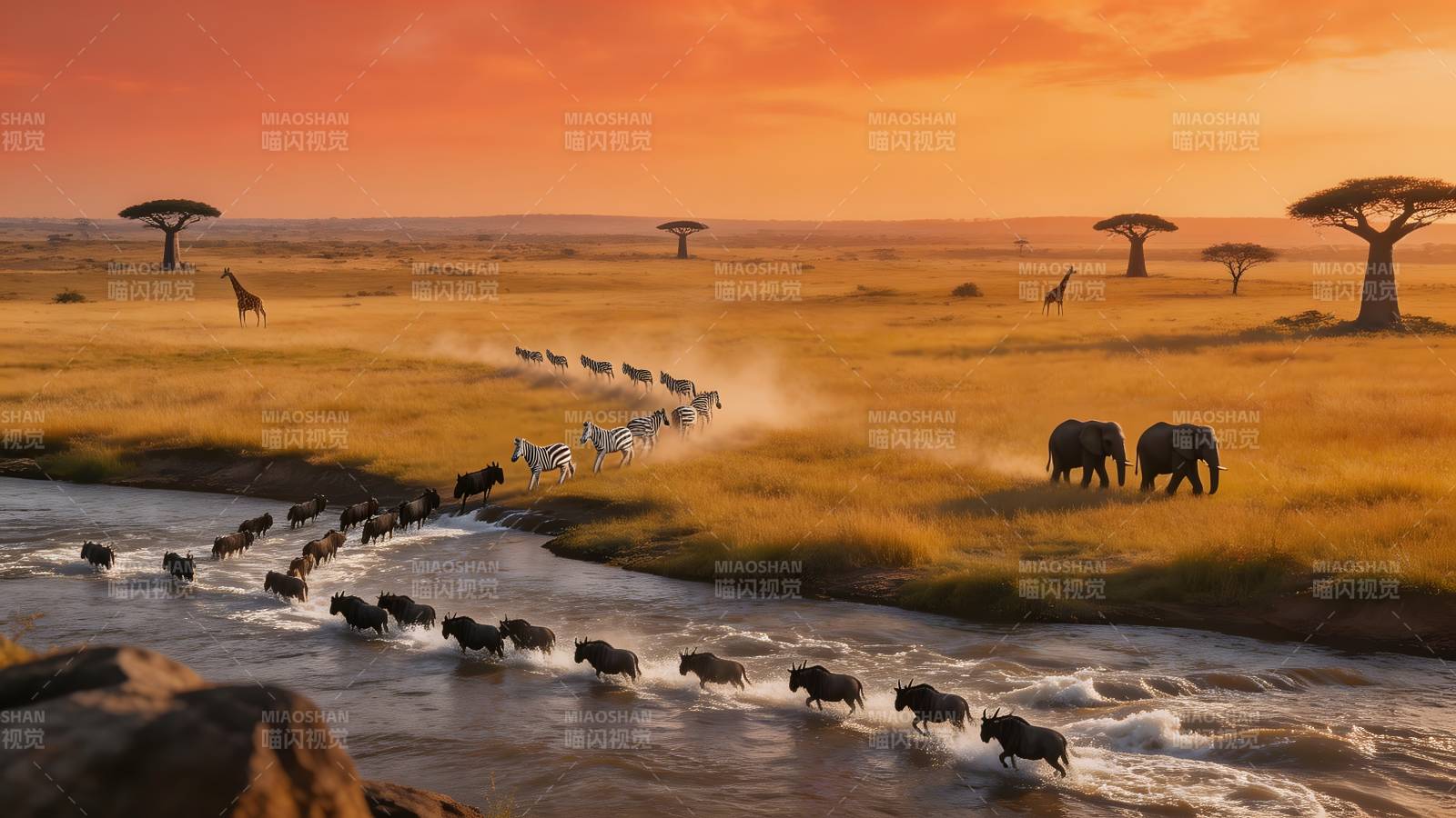 草原动物迁徙图图片