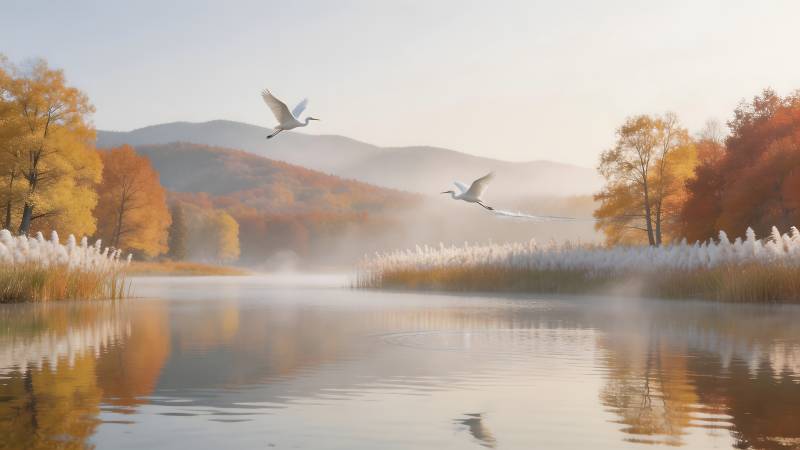 秋湖飞雁图片