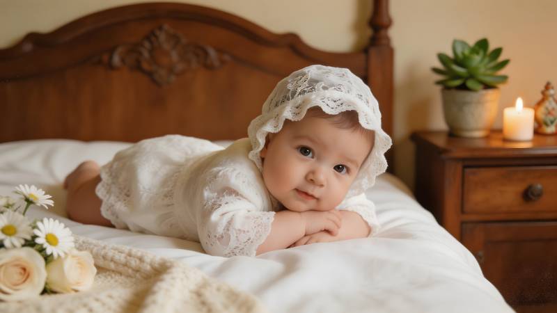 婴儿床边的可爱瞬间图片