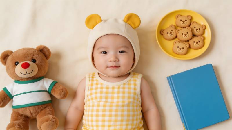 萌宝与小熊饼干图片