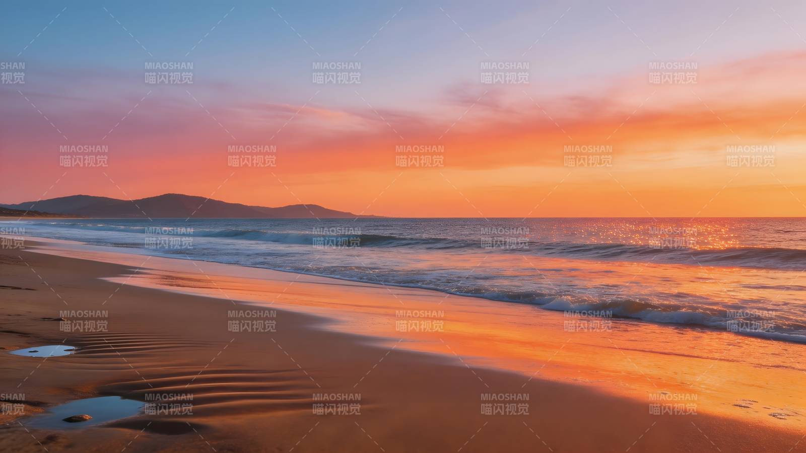 夕阳沙滩美景图片