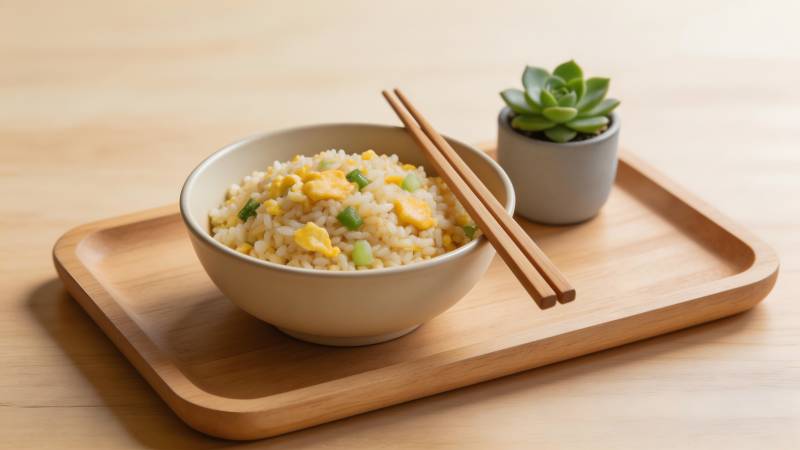 蛋炒饭配小盆栽图片