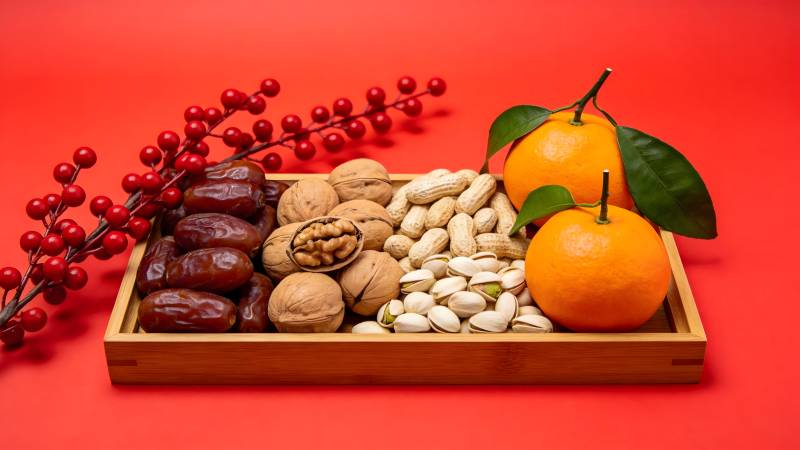 年货坚果果脯摆盘图片