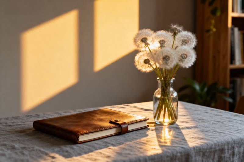 阳光下的蒲公英与书图片