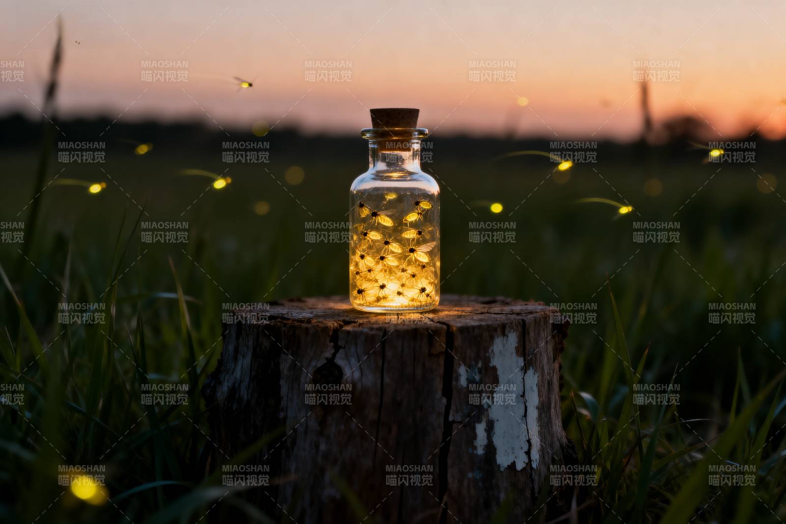 萤火虫瓶中夜景图片
