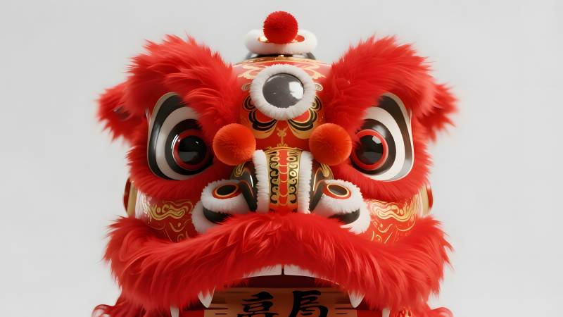 舞狮头饰特写图片