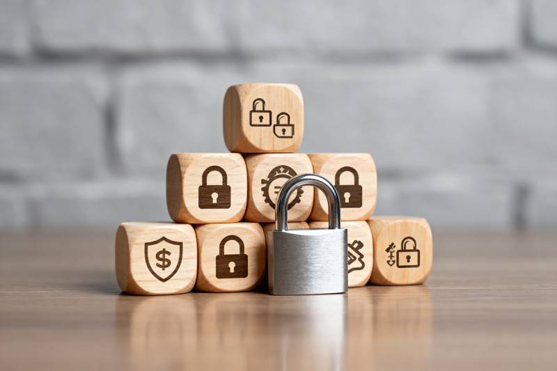 安全锁与木块堆叠图片