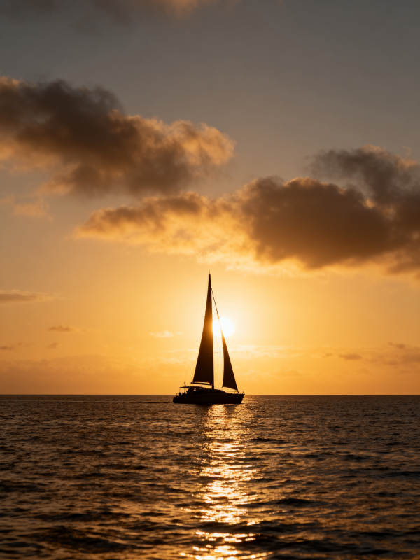 夕阳下的帆影图片