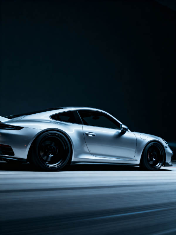 银色跑车疾驰夜影图片