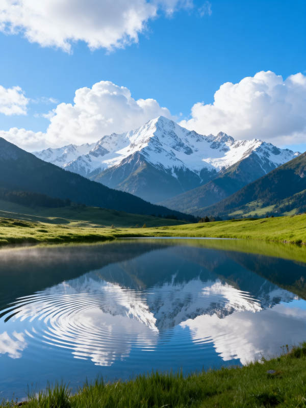 雪山倒影湖光图片