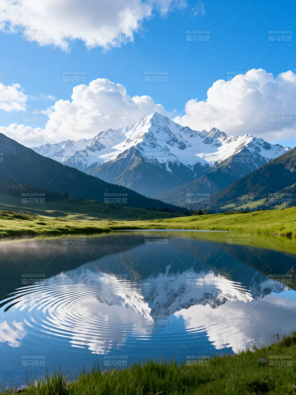 雪山倒影湖光图片
