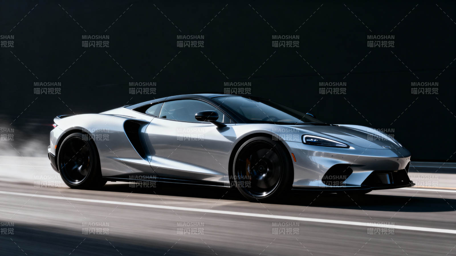 银色超跑疾驰而过图片