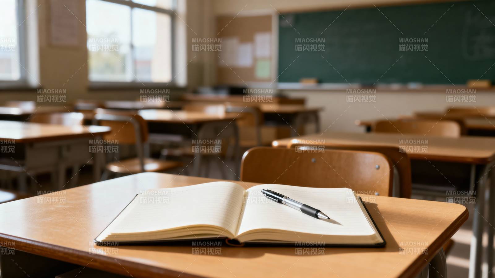 教室里的书本与笔图片