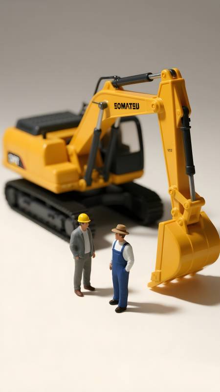 挖掘机旁的工人对话图片