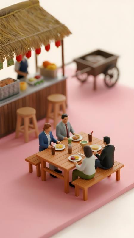 微型市集用餐场景图片