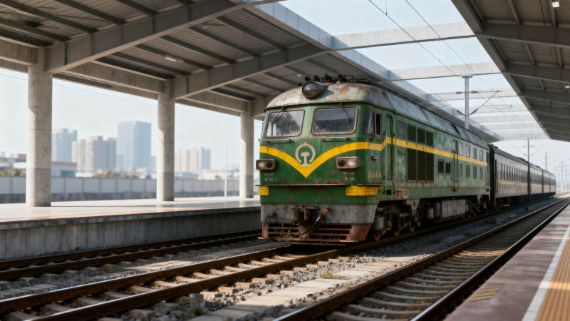 绿皮火车进站图片