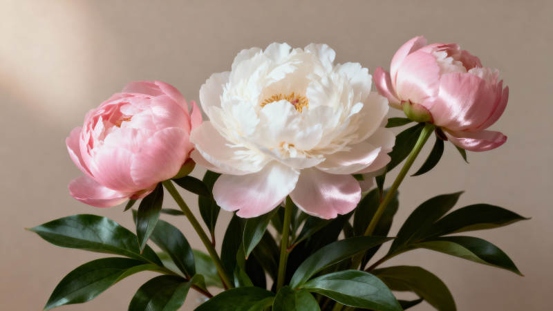 三朵牡丹花绽放图片