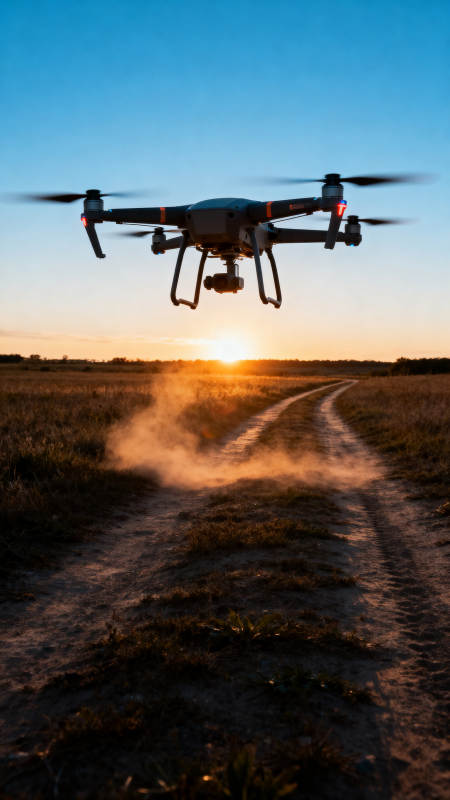 无人机日落起飞图片