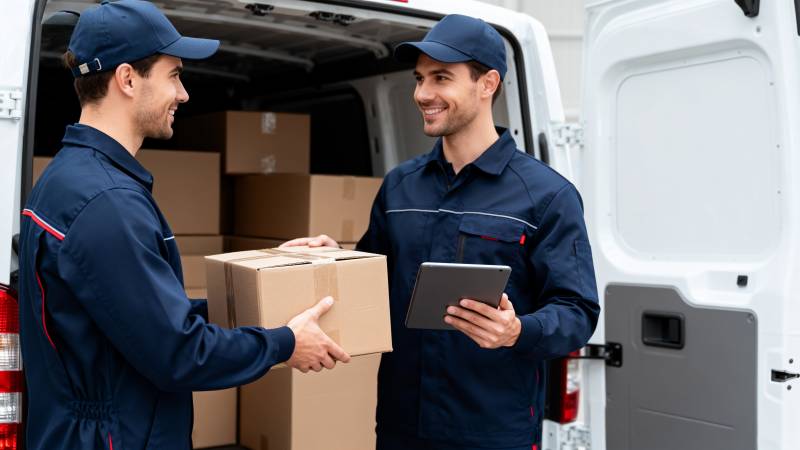 快递员交接包裹图片