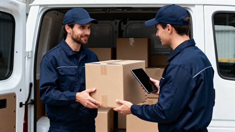 快递员交接包裹图片