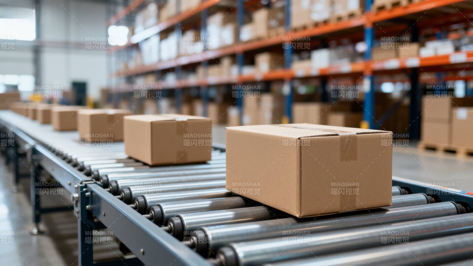 仓库传送带上的包裹图片