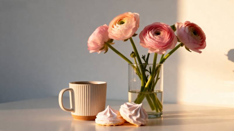 花与甜点的静谧时光图片