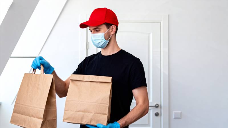 快递员送餐中图片