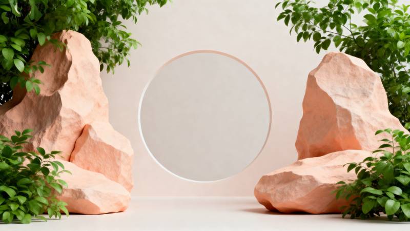 自然岩景与绿植环绕图片