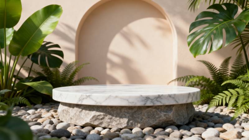 绿植环绕的石台图片