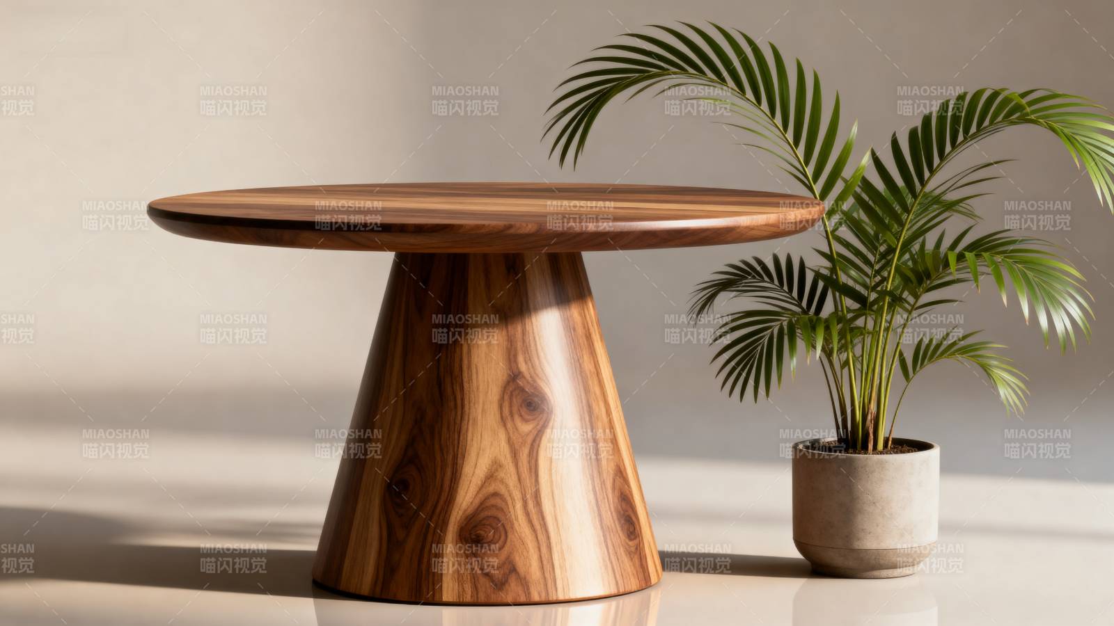 木桌绿植静谧时光图片