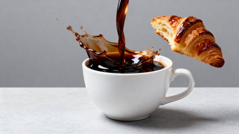 咖啡溅起 面包飞舞图片