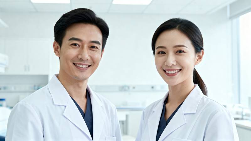 医生夫妇微笑合影图片