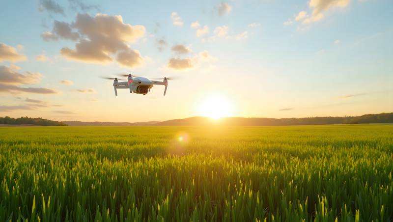 无人机飞越麦田图片