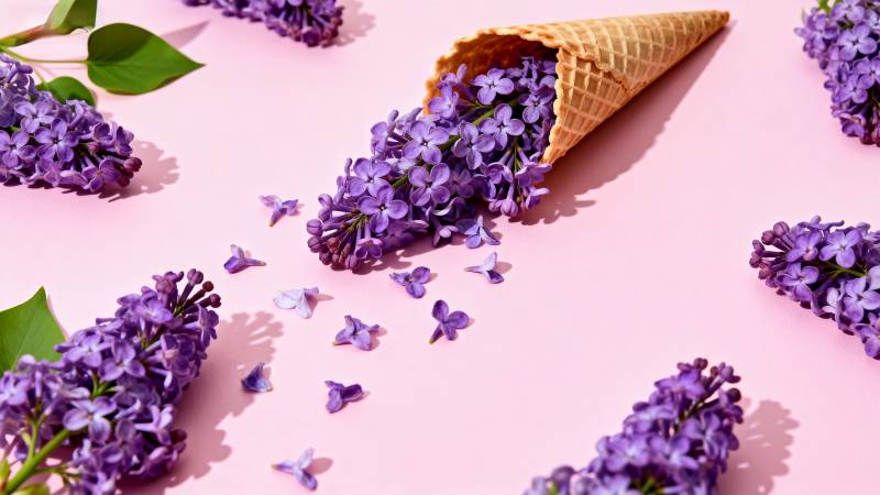 紫藤花与冰淇淋锥图片