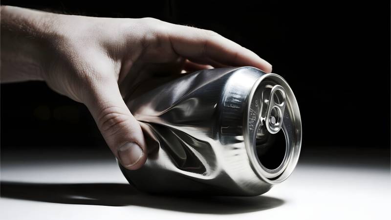 手握变形易拉罐图片