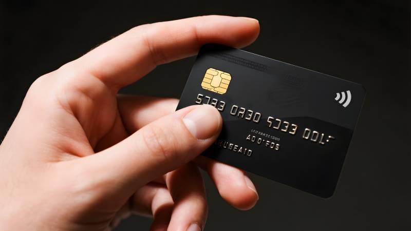 手持黑色信用卡图片