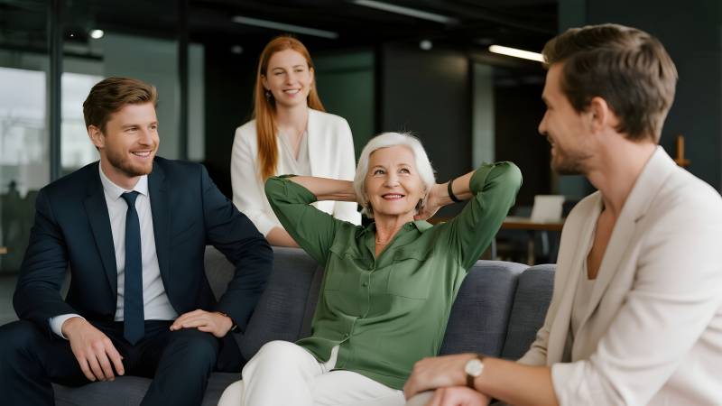 职场四人谈笑风生图片