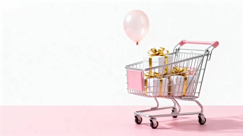 购物车里的礼物与气球图片