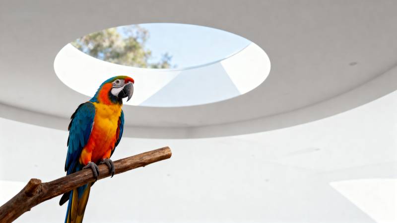 彩鹦栖枝望天窗图片